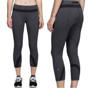 LULULEMON Run Inspire Crop Giant Herringbone Black Heathered Black Size 6